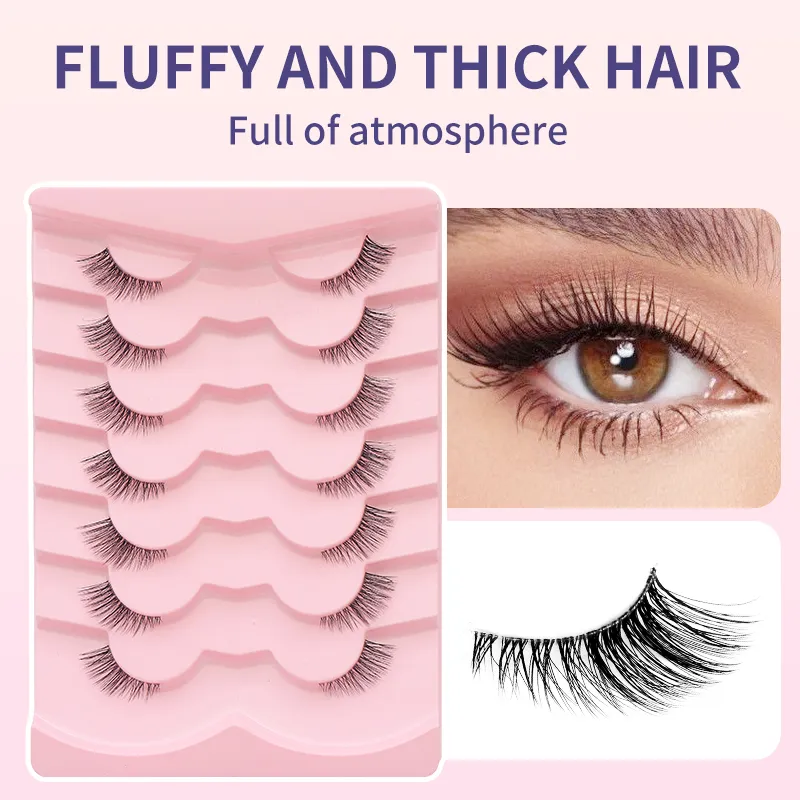 7 คู่ขนตาธรรมชาติ Wispy Half Clear Band Strip Lashes ขนตาปลอมนุ่มนุ่มน้ำหนักเบา Eye Lashes แต่งหน้า