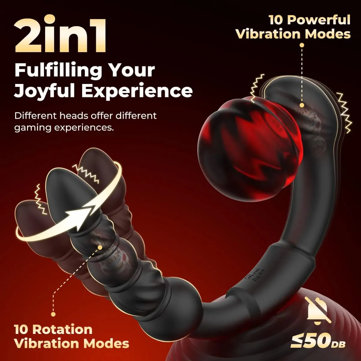 Dual-Ended Vibrating Prostate Massager โค้ง Anal Dildo Butt Plug Vibrator หมุน Anal ลูกปัดของเล่นสำหรับผู้ใหญ่สำหรับผู้ใหญ่ — image 2