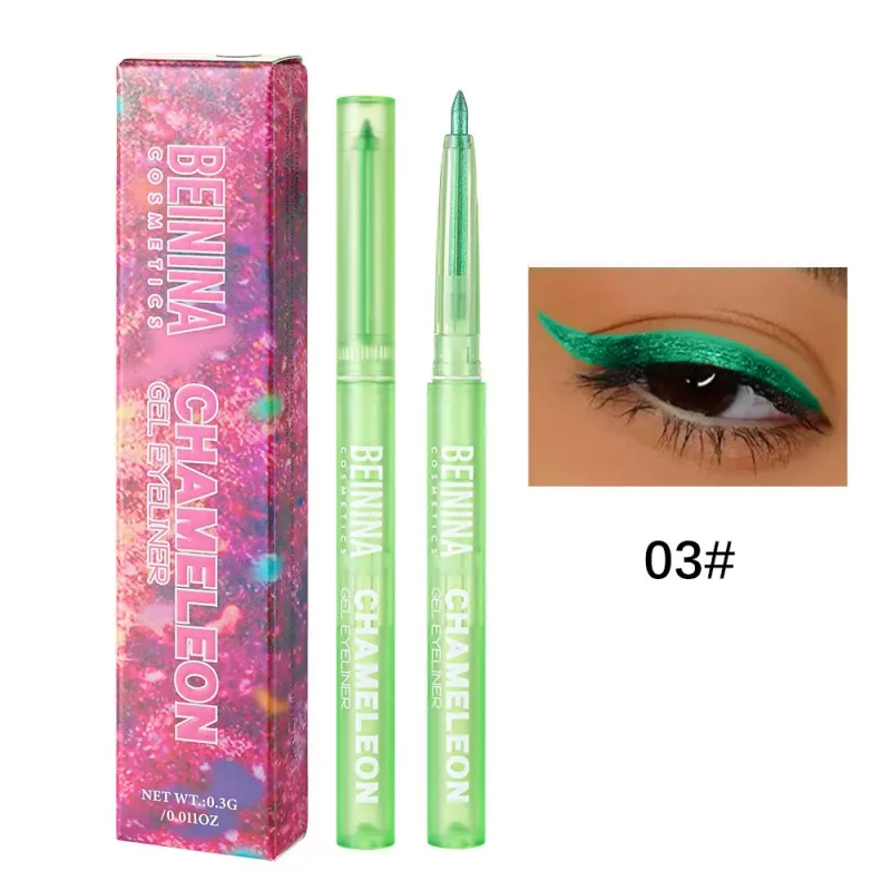 Pena Gel Eyeliner Kuning Metalik Bunglon Berkilau Eyeshadow Multiwarna Eye Liner Mutiara Terpolarisasi Glitter Pigmen Mata Makeup — image 9