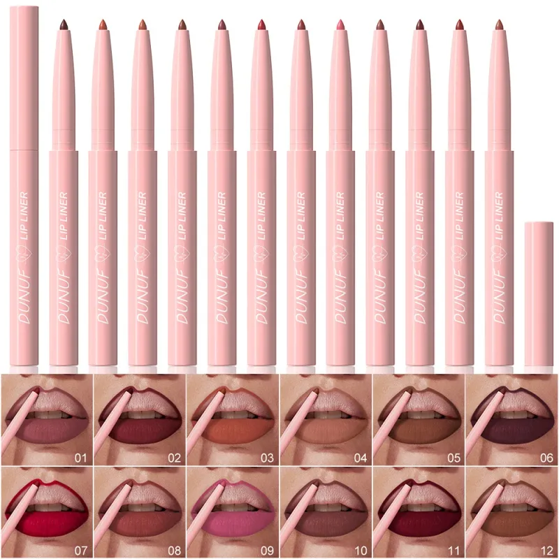 12 สี Matte Lip Liner ดินสอชุดกันน้ำ Smudge Proof Long Lasting มังสวิรัติโหดร้ายฟรีลิปสติกแต่งหน้าชุด