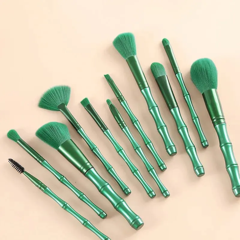 11-teiliges Bambus-Make-up-Pinsel-Set, weiches, dichtes Haar, multifunktionales Pinsel-Set, Foundation, Gesichtspuder, Lidschatten, Rouge
