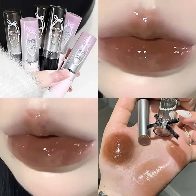 Pink Crystal Mirror Glass Solid Lip Gloss Round Tube Water Light Lipstick Clear Jelly Lip Glaze Nude Brown Moisturizing Lip Tint — image 6