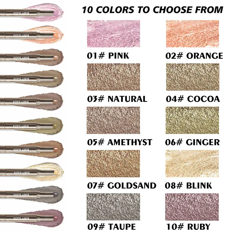 10 สี Double Ended Eye Shadow Stick พร้อมแปรงฟองน้ำ Pearlescent อายแชโดว์ยาวนานปากกา Contouring แบบพกพาแต่งหน้าเครื่องสำอาง — image 4