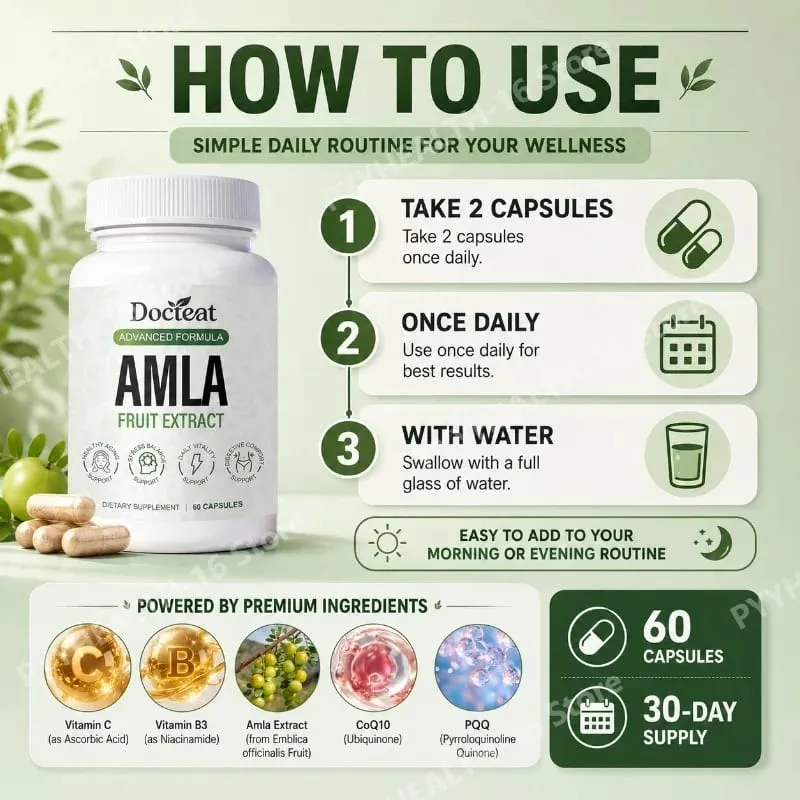 Κάψουλες Docteat Amla Fruit Extract Κάψουλες ανοσοποιητικής λειτουργίας Υποστήριξη για την υγεία του δέρματος με βιταμίνη C B3 CoQ10 PQQ 60 κάψουλες — image 5