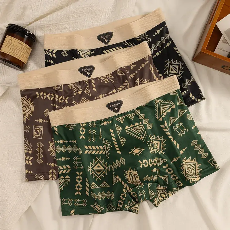 Herenboxer Retro etnische stijl Comfortabele slip van gladde stof Vintage print Elastisch ondergoed voor heren Lingerie Platte onderbroek — image 4