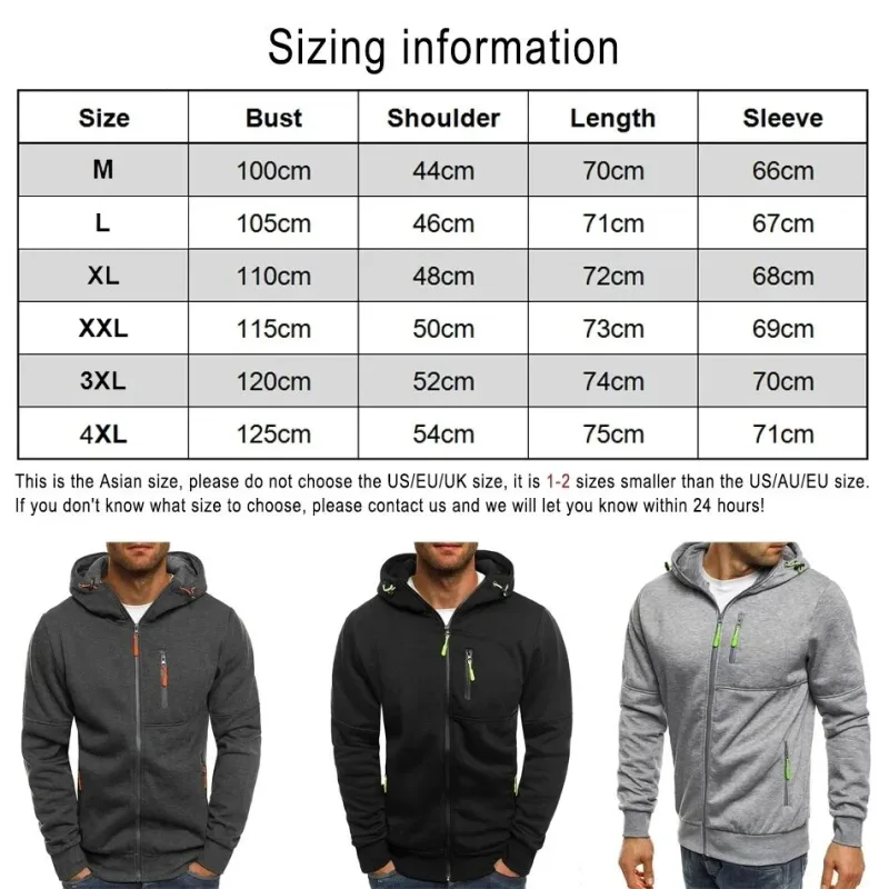 Jaket berzip berkerudung lelaki dengan poket teks imej logo tersuai pakaian jalanan sukan kasual kardigan fesyen baju sejuk bulu lelaki — image 4