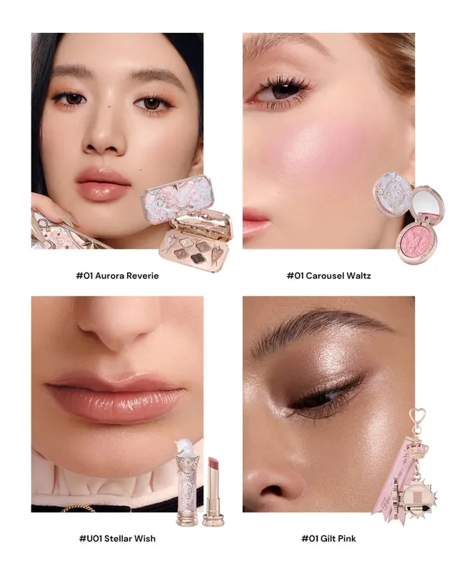 Flower Knows Knight Unicorn Siri 10 Keping Set Solek Pembayang Mata Cermin Pemerah Mata Merah Jambu Ungu Kit Kosmetik Kotak Laci Hadiah