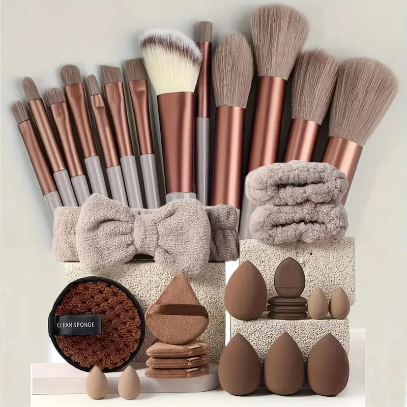Ensemble de pinceaux et éponges de maquillage, 20/40 pièces, bouffantes de maquillage marron, bandeau d'œuf de beauté, Kit de dissolvant de bracelet, outil de maquillage, cadeau — image 8