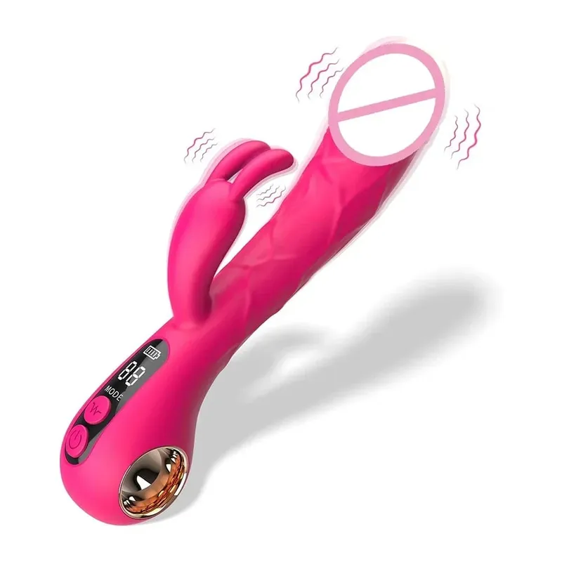 Femmina Display LCD Orecchio di Coniglio Vibratore Clitoride Tettarelle Da Biberon Gspot Stuzzicare Dildo Stimolatore Della Vagina Masturbatore Giocattoli Del Sesso per Le Donne Coppia