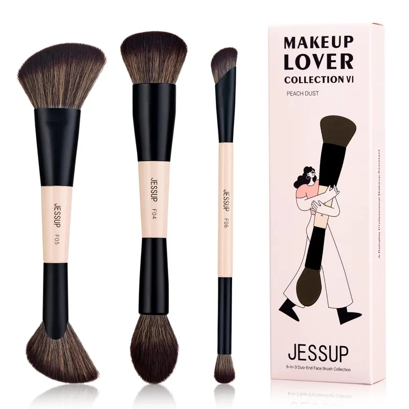 Jessup Set di pennelli per trucco 3/5/7 pezzi Pennello per trucco a doppia faccia Fondotinta Ombretto in polvere Miscela di polvere di pesca cruelty-free T600 — image 8