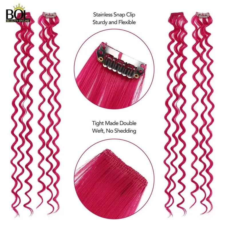 BOL สังเคราะห์ผมสีผม Strands Deep WAVE คลิปบนผมหญิงสายรุ้ง 24Inch10 ชิ้น/เซ็ตทนความร้อน — image 6