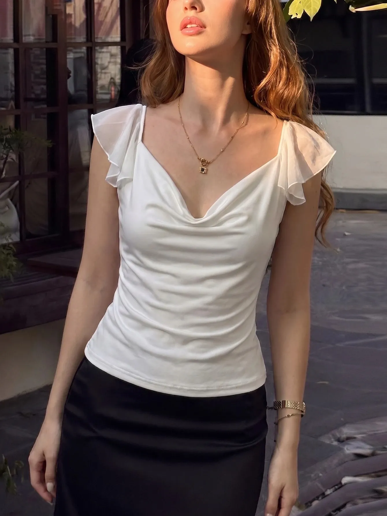 Dulzura Svingkrave Rygløs Chiffon Patchwork Tank Top Dame Solid Sexet Afslappet Y2K top Fest Ferie Strand Sommer Outfit — image 3