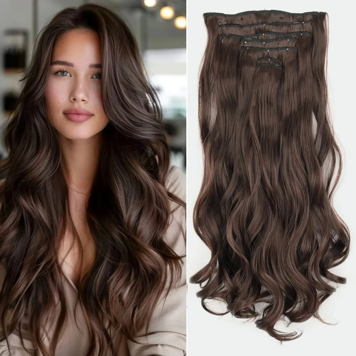 Coiffure longue droite 16 Clips 7 pièces/ensemble Extensions de cheveux postiches synthétiques blondes noires naturelles résistantes à la chaleur pour les femmes — image 24