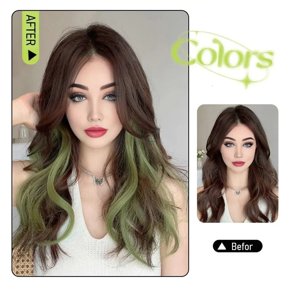 สังเคราะห์ 2 ชิ้น/เซ็ต 50 ซม.สี CURLY Hair Extensions Water WAVE สีชมพู/สีฟ้า/สีม่วงฮาโลวีน/คริสต์มาสวิกผม — image 5