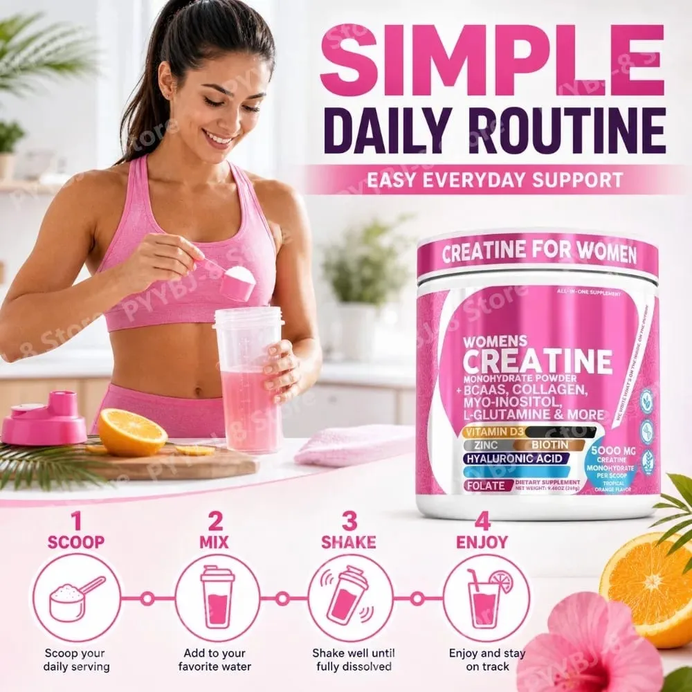 ผู้หญิง Creatine Monohydrate Powder 5000mg BCAA Multi-Collagen Biotin วิตามิน D3 Tropical Orange กีฬาโภชนาการ 30 เสิร์ฟ — image 5