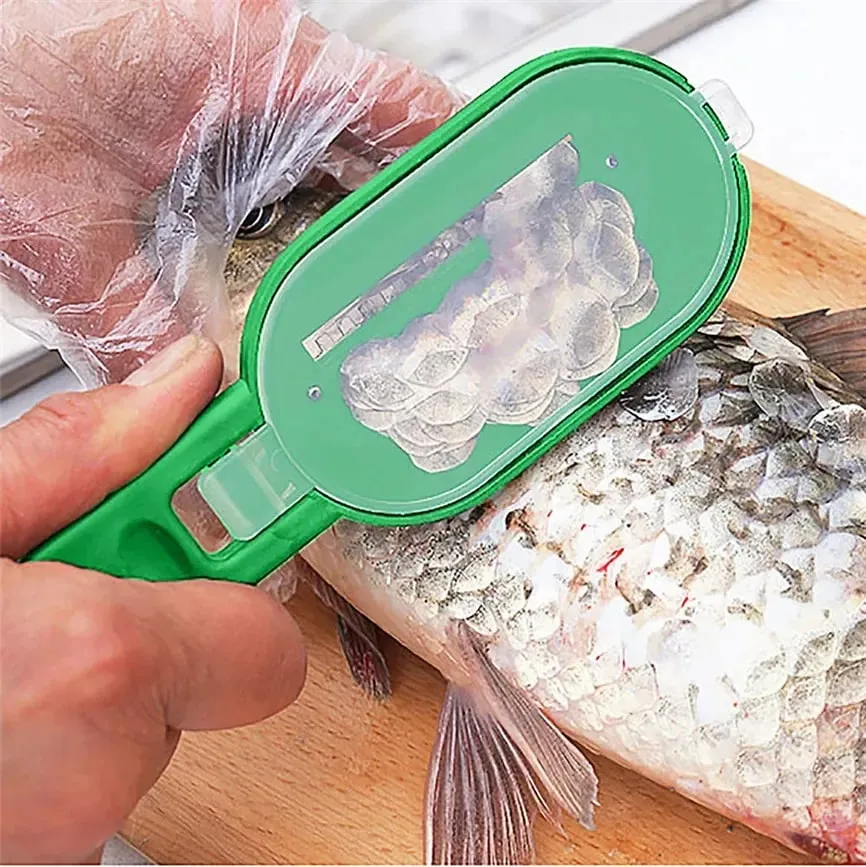 실용적인 물고기 스케일 제거제 플라스틱 과일 및 야채 필러 Descaling 및 액세서리 접이식 칼이 포함 된 스크레이퍼 청소 — image 5