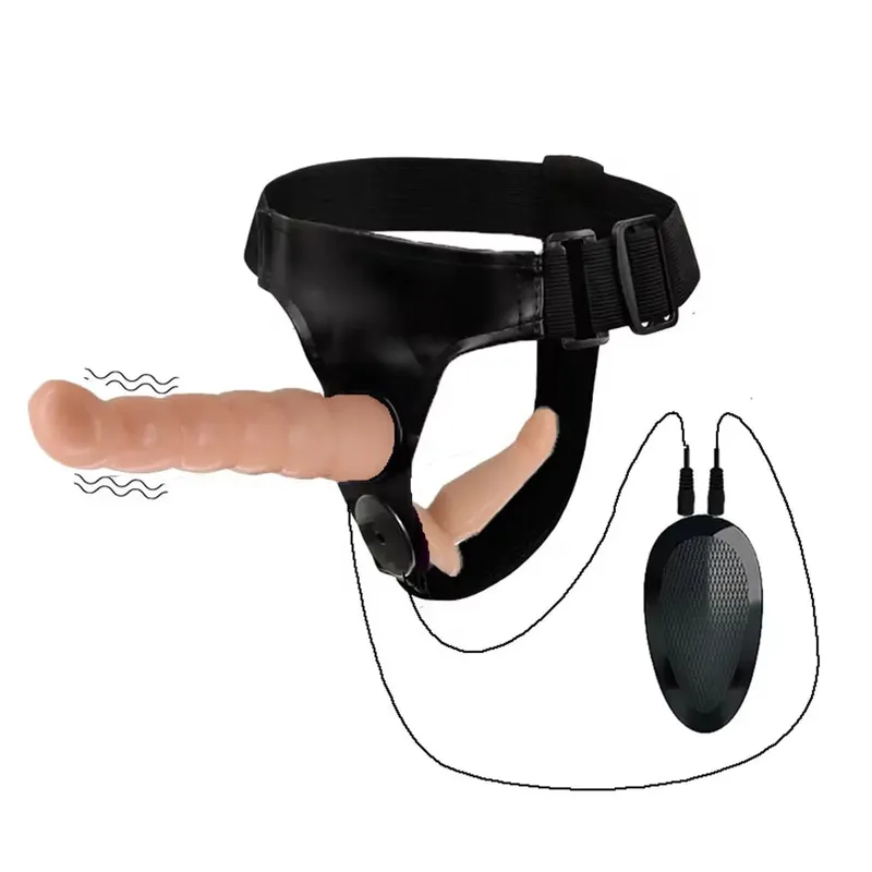 Vibrerande dubbel penetrationsrem på dildosele Justerbart bälte Analplugg med dubbla ändar Sexleksak för par Fjärrkontroll A