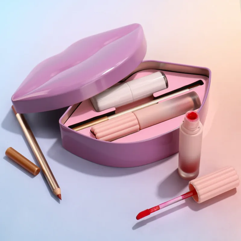 Kit de maquillaje de labios, etiqueta privada, brillo de labios, delineador de lápiz, bálsamo, brillo de labios brillante mate, venta al por mayor, 3 en 1 caja de regalo — image 3
