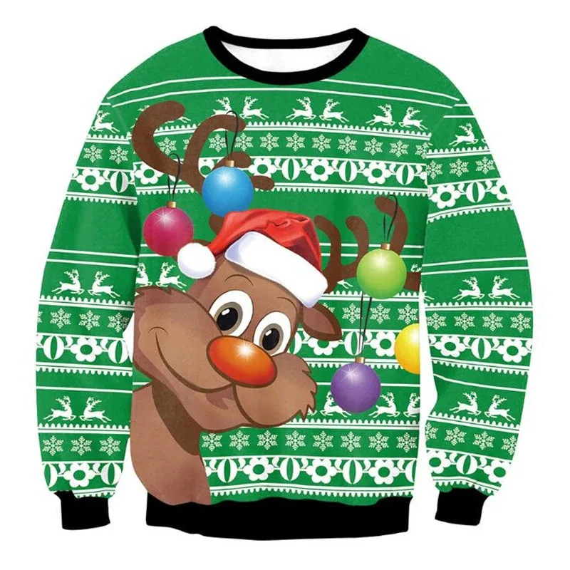 Festival Christmas Pattern Sweatshirts For Men Humping Reindeer 3D Printed Pullover Holiday Party O-Neck Hoodies Long Sleeves — image 8