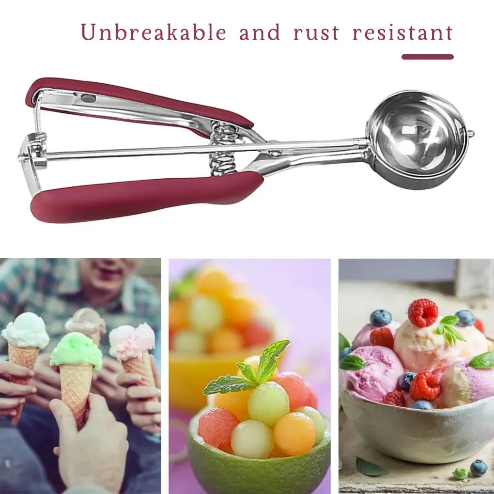 Ice Cream Scoop Stainless Steel Cookie Dough Spoon Fruit Potato Watermelon Digging Ball Spring Handle Scoop Kitchen Accessories — image 4