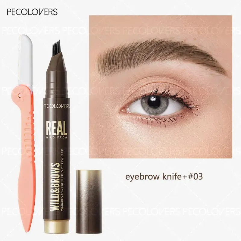 2PCS/SET 3D Wild Waterproof & Sweatproof Eyebrow Pencil &eyebrow Razor Mult Split Tip Eyebrows Pen Eyebrow Portable for Travel