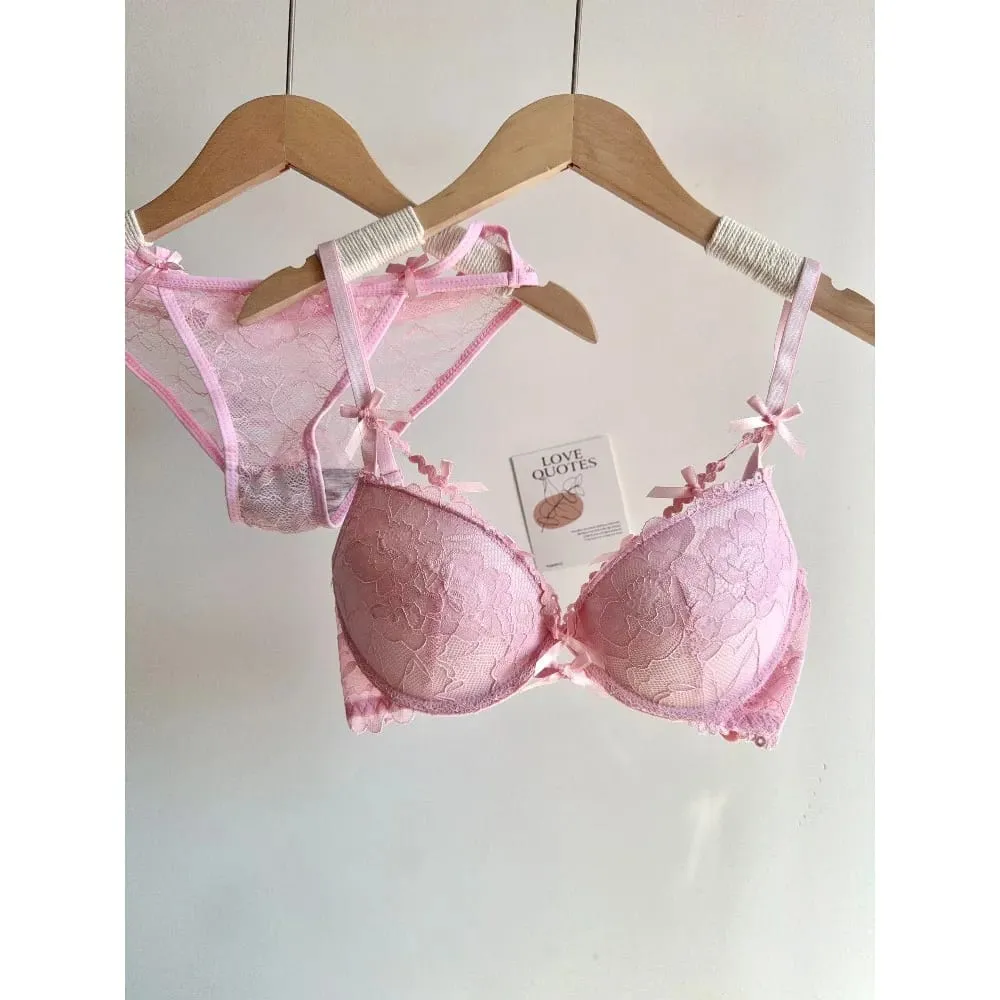 セクシーなงานแต่งงานเจ้าสาวชุดชั้นในลูกไม้สีแดงชุด Bowknot Push Up Bra สำหรับหน้าอกขนาดเล็กผู้หญิง Party Pure Look ชุดชั้นใน Intimate — image 3