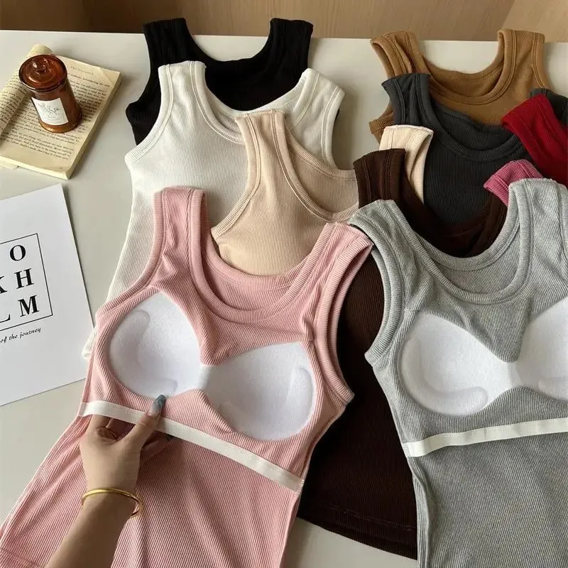 Frauen Einfarbig O Hals Rippen Tank Top Breite schulter Gurt Leibchen 2025 Sommer herbst Grundlegende Leibchen Elastische Tank Tops