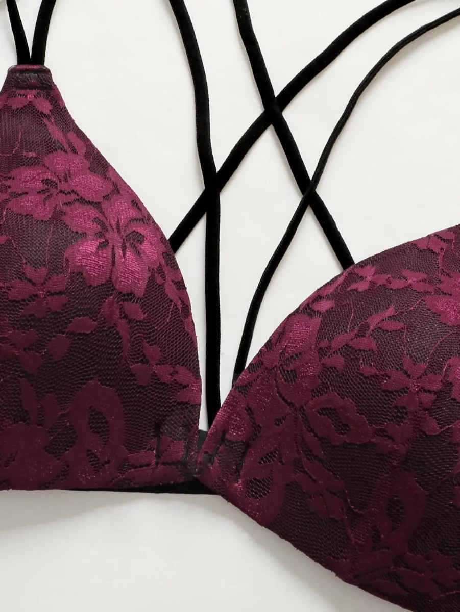 เซ็กซี่ Burgundy ลูกไม้สีแดงไร้สายปิดด้านหน้า Bra ชุด Push Up Bralette & G-String ผู้หญิงโรแมนติกชุดชั้นในชุด 70B-85B — image 3