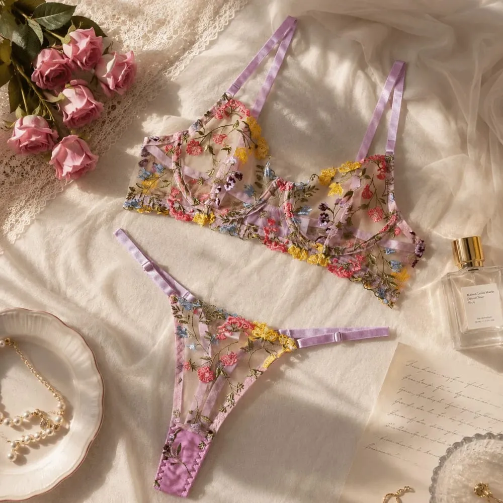 Set Pakaian Dalam Telus Sheer Intimates Set Seluar Dalam Elegan Ultra Nipis Set Bra Tekan Ke Atas Saman Bra Wanita — image 4