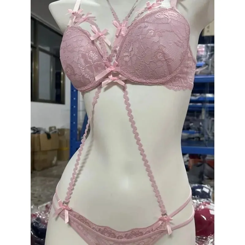 Boho Layered Lace Halter Bra Set - Design Hollow Out Mašle Top Vnitřní Červená Lace Up Podprsenka Summer Beach Dvoudílná sada spodního prádla MOYISU — image 5