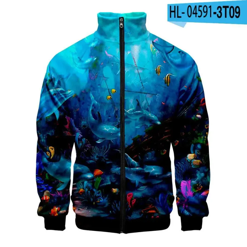 Harajuku Popular Novelty dolphin 3D Print Zipper Raglan Jacket Windbreaker Boys/Girls Comfortable Stand Collar Jackets Coats — image 19