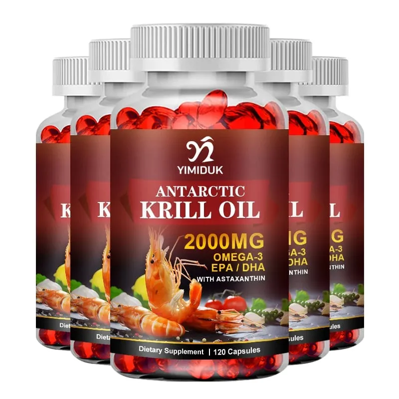 Huile de krill antarctique 2000 mg 120 capsules oméga-3 EPA DHA avec supplément d'astaxanthine provenant de krill rouge force maximale