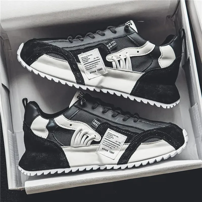 Kasut Lelaki Kasut Kasual Retro Musim Bunga Musim Bunga Platform Chunky Patchwork Mesh Lace Up Kasut Lari Lelaki Berjalan — image 2