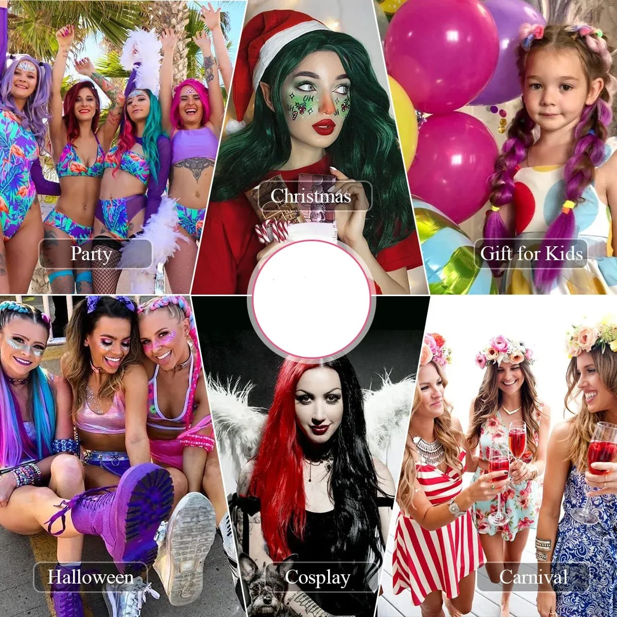 Extensions capillaires synthétiques à reflets colorés, 22 pouces, 10 pièces, postiches lisses roses pour femmes, enfants et filles, Cosplay de fête — image 6