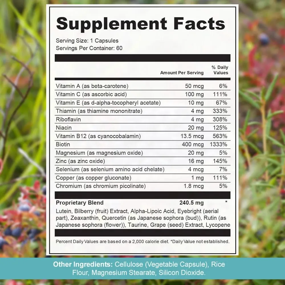Integratore per il supporto della vista – con luteina zeaxantina quercetina vitamina A zinco e mirtillo – favorisce la chiarezza visiva Focus 60 capsule — image 6