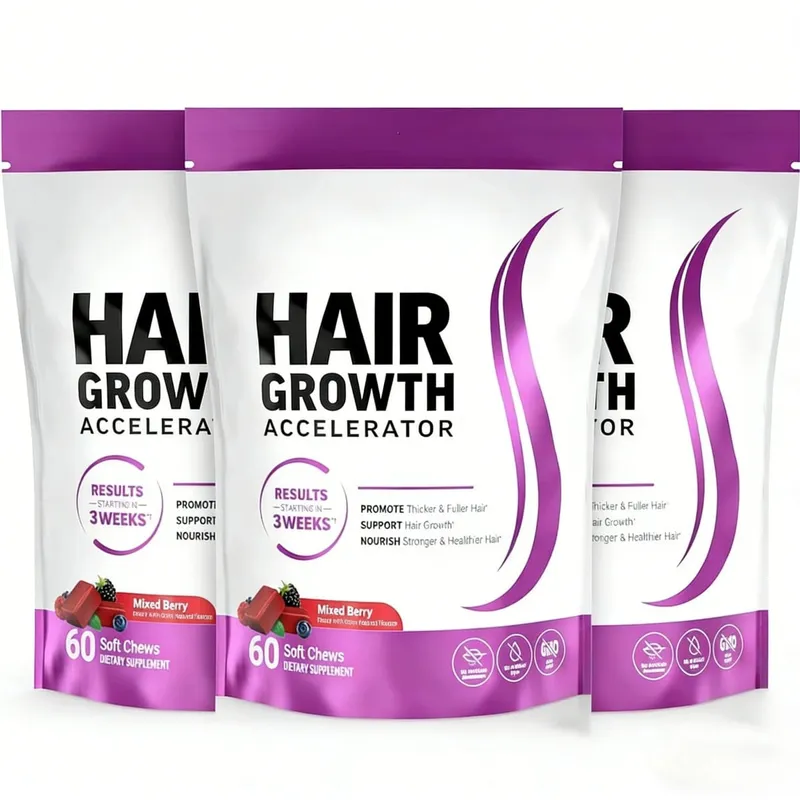 Biotine – supplément à mâcher doux pour la croissance des cheveux, soutient des cheveux plus épais, vitamine C et E pour une alimentation saine des cheveux, 60 gommes — image 8
