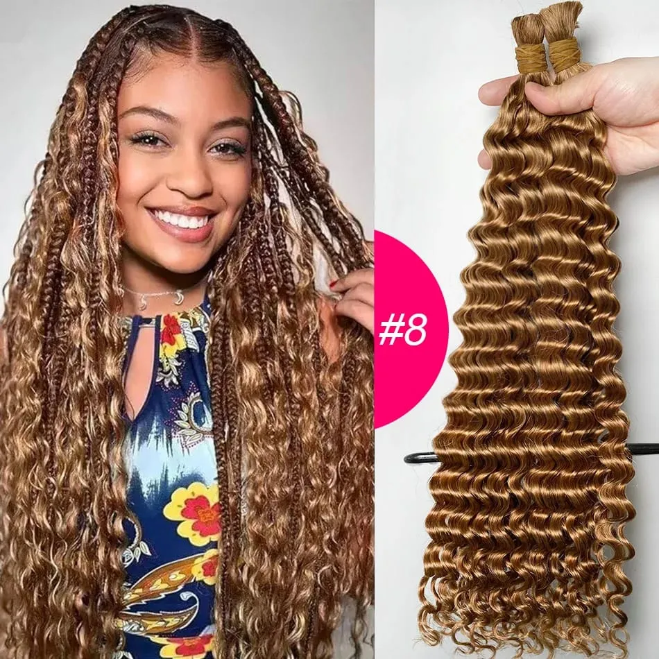 4 # Chocoladebruin Diepe Golf Bulk Menselijk Haar voor Boho Vlechten Krullend Vlechthaar 18-30 inch Remy haarbundel Braziliaans — image 13