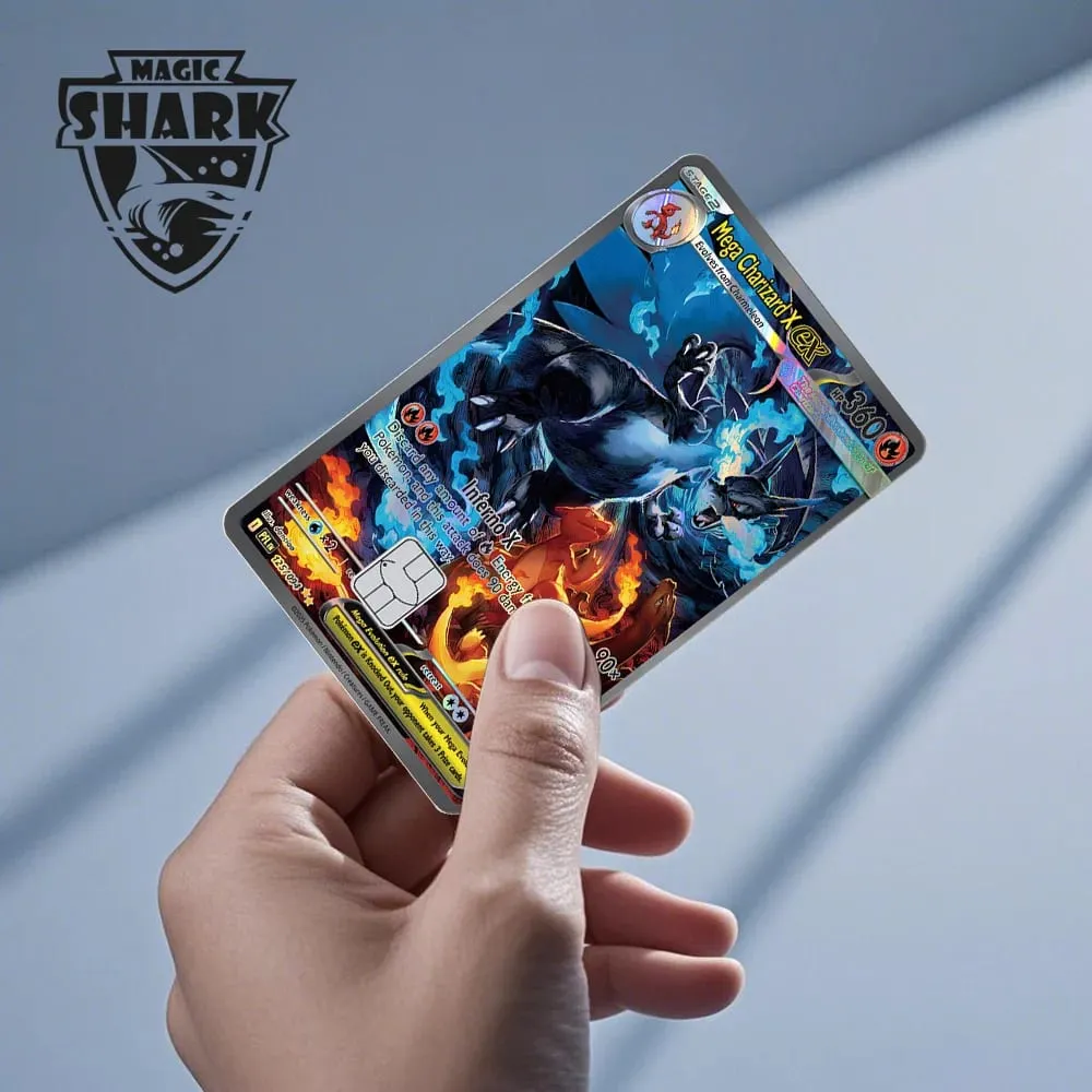 ماجيك القرش ميو تشاريزارد EX Eevee Gengar بيكاتشو TCG بطاقة ثلاثية الأبعاد ليزر الجلد لاصق غشائي لبطاقة الائتمان البنك — image 5