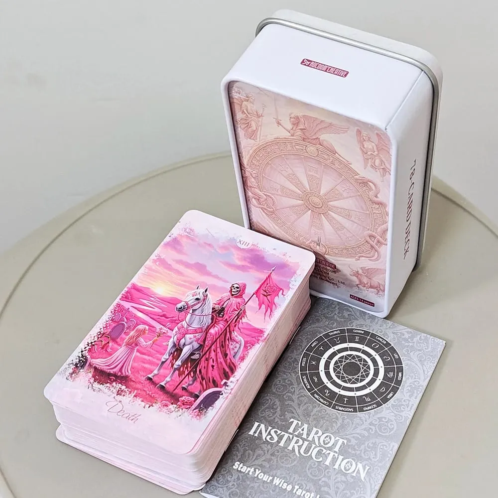 Jeu de Tarot fantaisie romantique rose, dans une boîte en fer blanc, 11x6.2cm, jeu complet de 78 cartes avec livre d'instructions, Oracle de Divination spirituelle — image 2