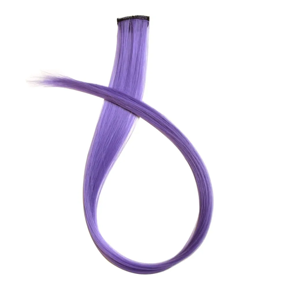6 Pcs 22 Inch Highlight Wig Colored Clip in Hair Extensions Straight Synthetic Hairpieces Glueless Wig with Clip for Woman