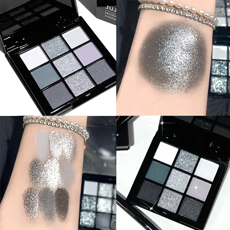 Plaque d'ombre à paupières de neuf couleurs, étoile lumineuse noire, maquillage fumé, plaque de ciment foncé noir foncé, transfrontalière