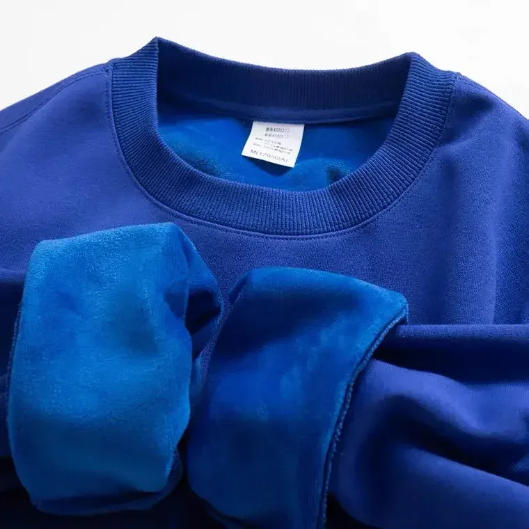 Sudadera gruesa de felpa de algodón de 600G, suéter fino de felpa pesado, suéter de cuello redondo sólido, suéter cálido para otoño e invierno — image 7