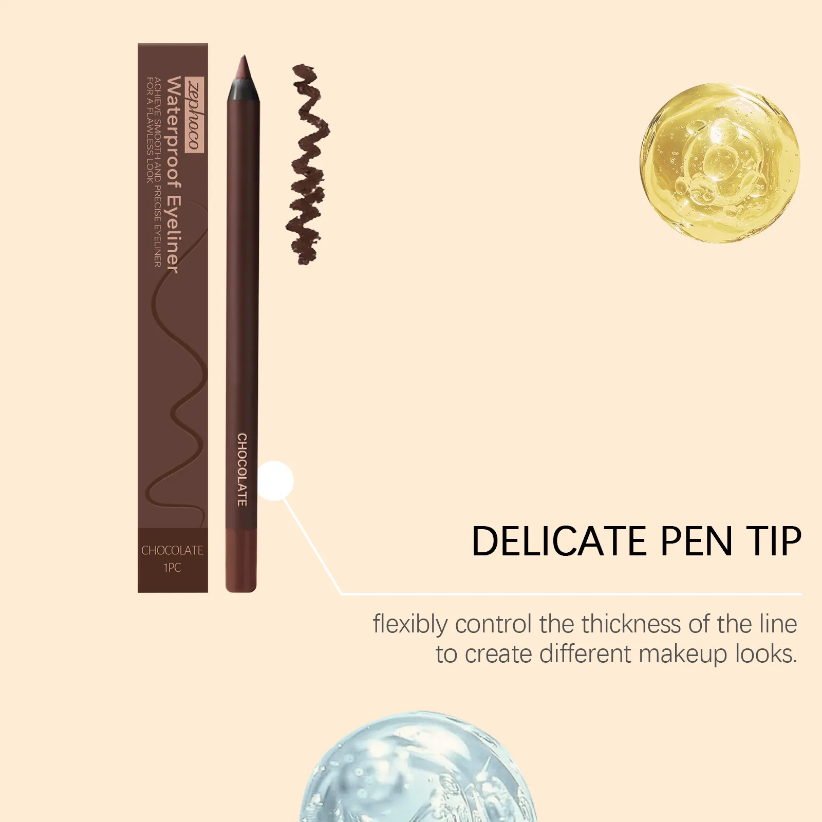 Zephoco 1pc Chocolate Eyeliner Pen Vandtæt Glat påføring Langtidsholdbar øjenmakeup Gel blyant til daglig brug — image 4
