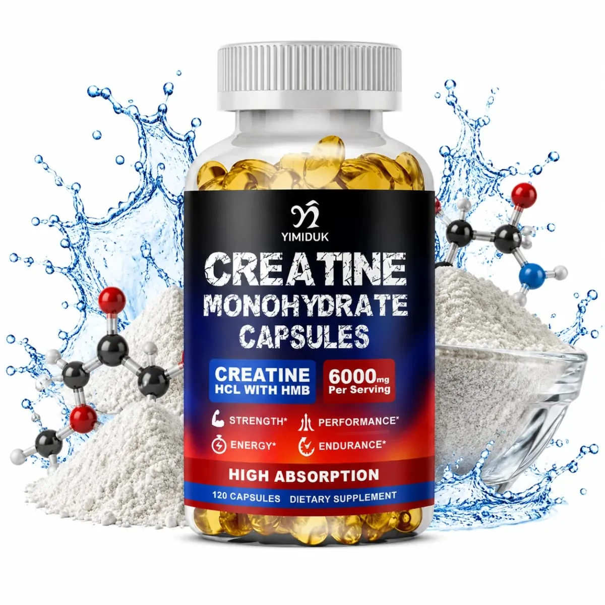 Creatine Monohydrate 6000mg Kapslar med Creatine HCL & HMB Boost Lean Muscle Förbättra träningsuthållighet Lättare muskeltrötthet — image 2