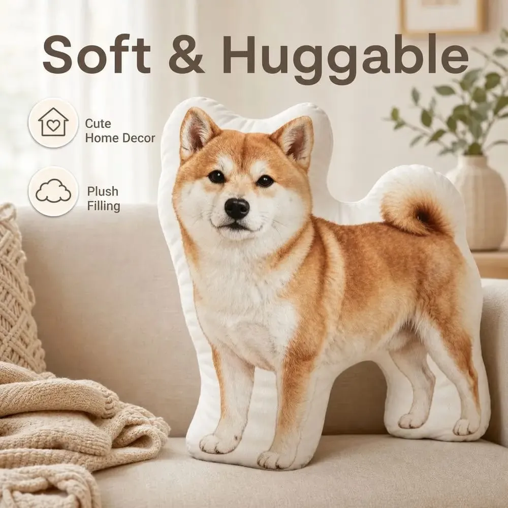 Oreiller en forme de chien, oreiller décoratif en forme d'animal, tissu doux, coussin pour chien Shiba, remplissage en coton PP — image 2