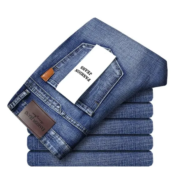2026 Pantaloni in denim elasticizzato slim fit blu regolari dritti Primavera Autunno Jeans classici da uomo alla moda da uomo