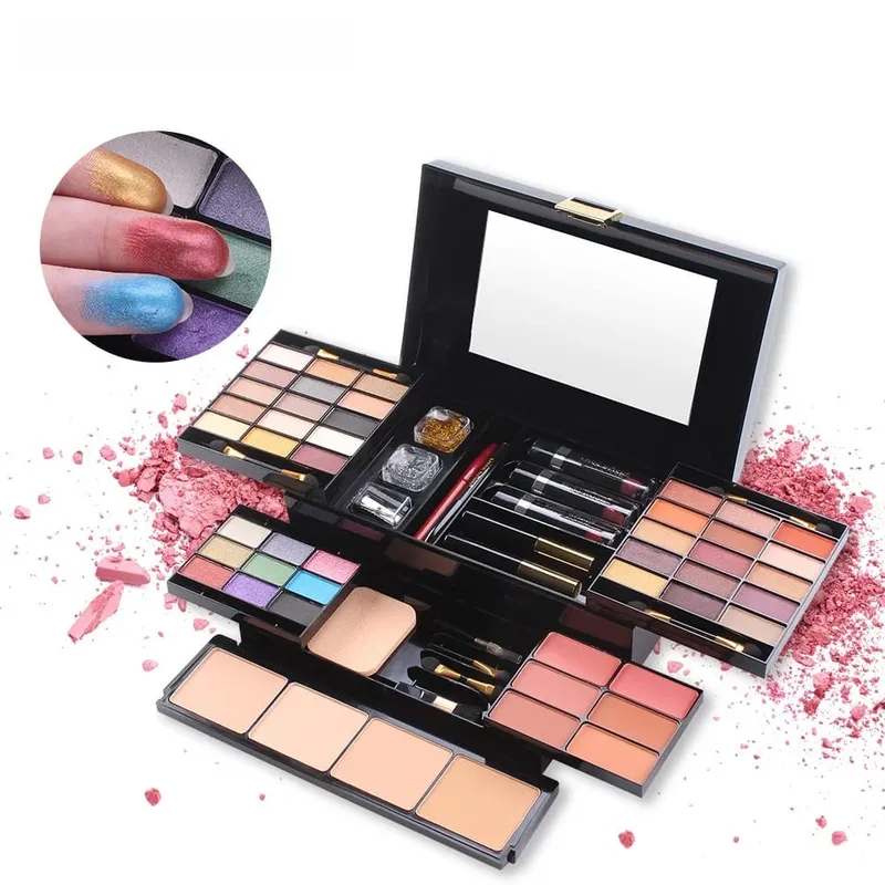 56 Buah Kit Pemula Rias Wajah Profesional dengan Kotak Rias Set Kado Kecantikan Liburan Kit Lengkap Kosmetik Pemula untuk Wanita — image 1