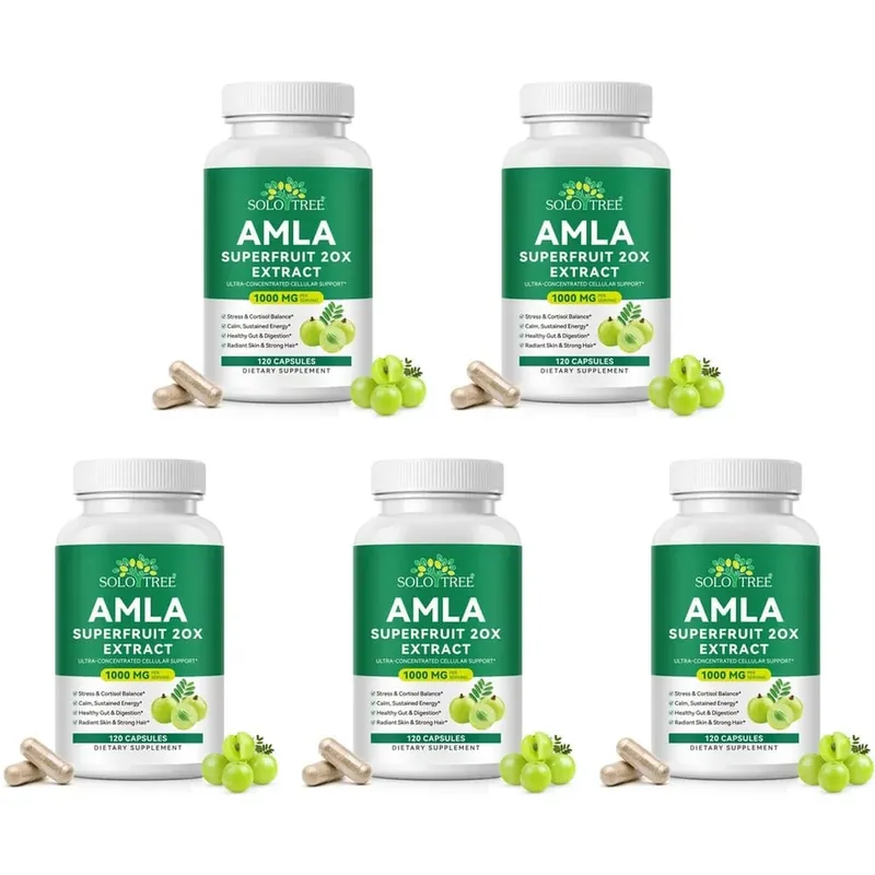 Amla Superfruit 20x 추출물 캡슐(Phyllanthus Emblica 함유) 차분한 에너지 소화기 건강 빛나는 피부/머리카락 120Ct 촉진 — image 11