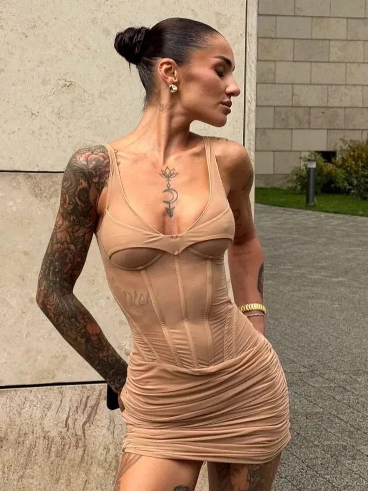 Sexy solides Fishbone-Kleid mit V-Ausschnitt für Damen, elegantes, ärmelloses, plissiertes, schlankes, tailliertes Minikleid, Sommer-Partykleid 2026 — image 3