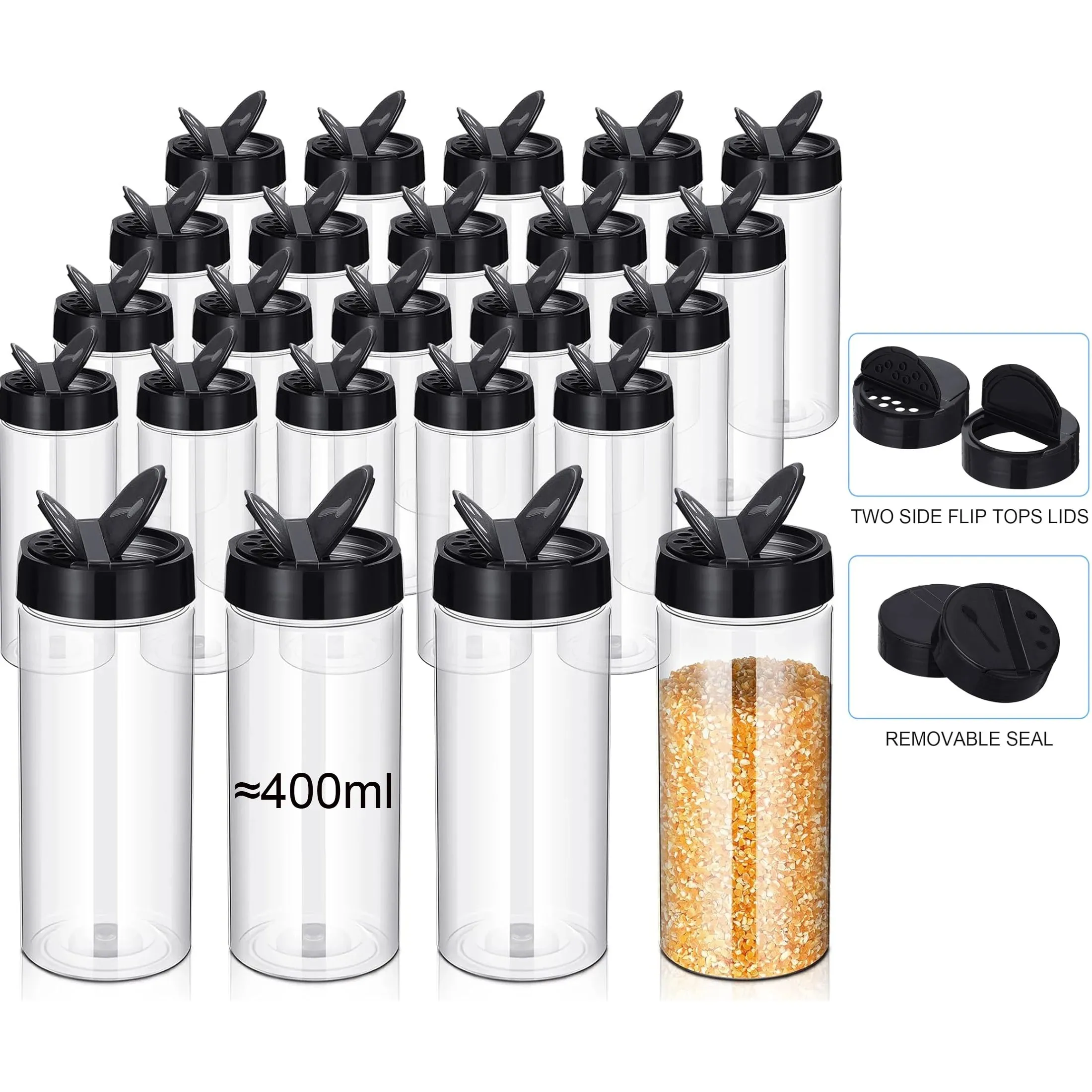 400 ml gennemsigtige plastik krydderedåser med rysterlåg Krydderibeholdere til køkken og grill — image 1
